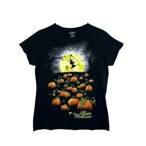 Halloween Pumpkin Patch With and Cat Graphic Print tee size Large